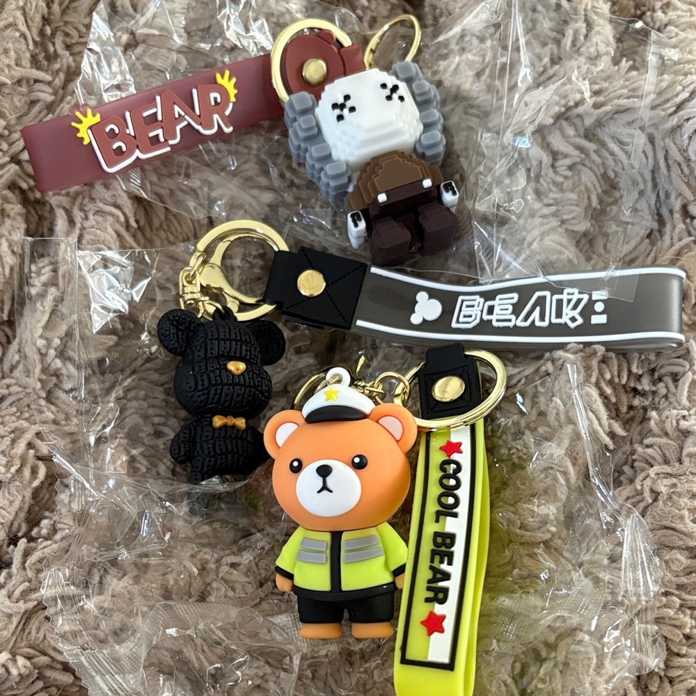 3 pack! Cute Bear Keychain Set - Orange Bear with Yellow Jacket NWOT!